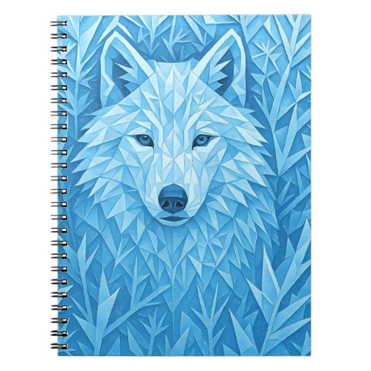 Cool Blue Geometric Wolf Low Poly Aesthetic School ノートブック (正面)