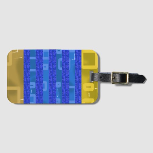 Cool Blue Gold Geometric Stripes ラゲッジタグ (正面横)