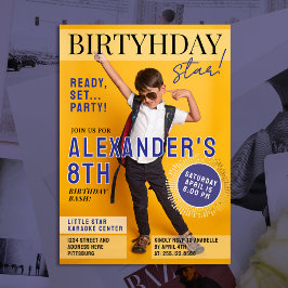 Cool Blue Magazine Cover Newspaper Kids Star Photo 招待状