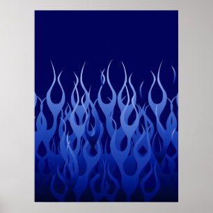 Cool Blue on Blue Racing Flames ポスター