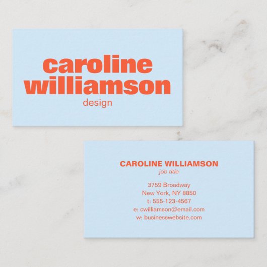 Cool Blue Orange Modern Aesthetic Bold Name 名刺 (正面/裏面)