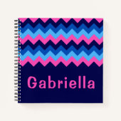 Cool Blue Pink Chevron Monogram Small Notebook ノートブック (正面)