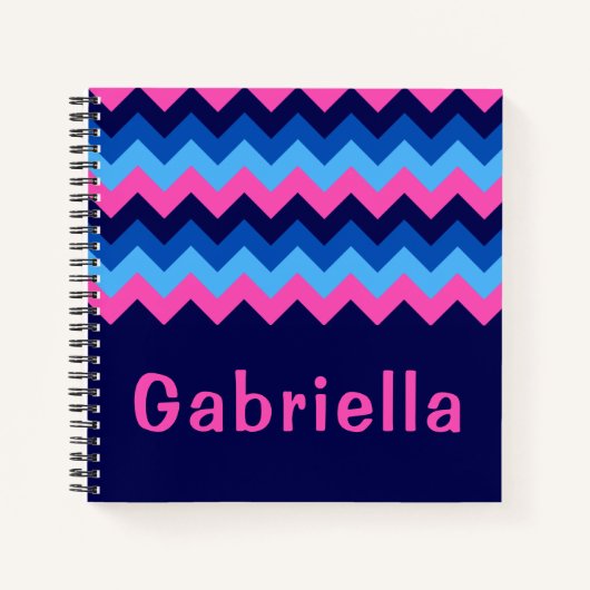 Cool Blue Pink Chevron Monogram Small Notebook ノートブック (正面)