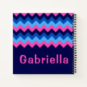 Cool Blue Pink Chevron Monogram Small Notebook ノートブック (裏面)