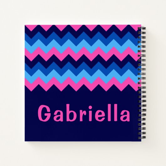 Cool Blue Pink Chevron Monogram Small Notebook ノートブック (裏面)