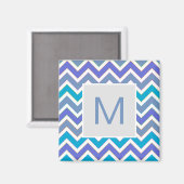 Cool Blue Sporty Chevron Pattern Monogram マグネット (正面/裏面)