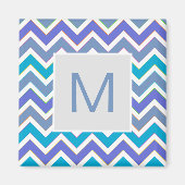 Cool Blue Sporty Chevron Pattern Monogram マグネット (正面)