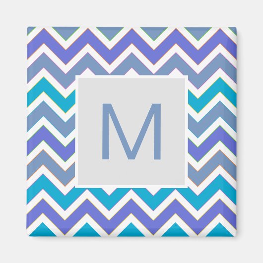 Cool Blue Sporty Chevron Pattern Monogram マグネット (正面)