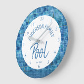 Cool Blue Tile Swimming Pool Family Name cUSTOM ラージ壁時計 (傾斜)