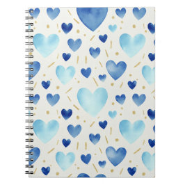 Cool Blue Watercolor Hearts ノートブック
