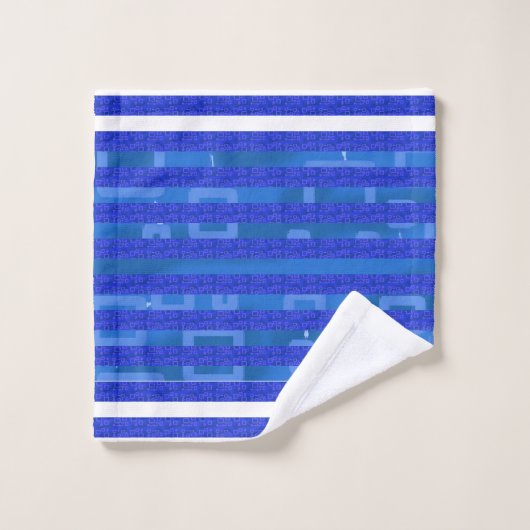 Cool Blue White Geometric Stripes バスタオルセット (ウォッシュタオル)
