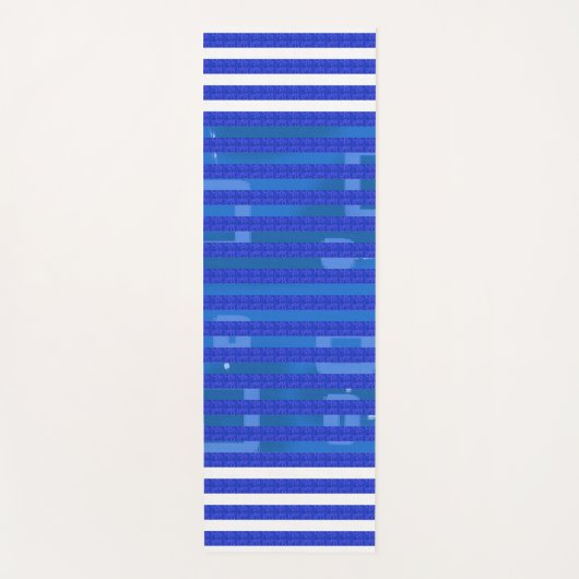 Cool Blue White Geometric Stripes ヨガマット (正面)