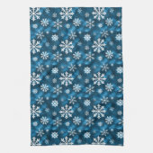 Cool Blue With White Snowflake Pattern Winter キッチンタオル (縦)