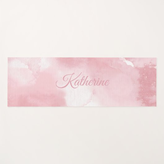 Cool Blush Pink Watercolor Script 名前  ヨガマット (正面(横))
