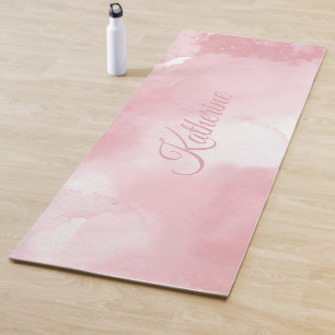 Cool Blush Pink Watercolor Script 名前  ヨガマット