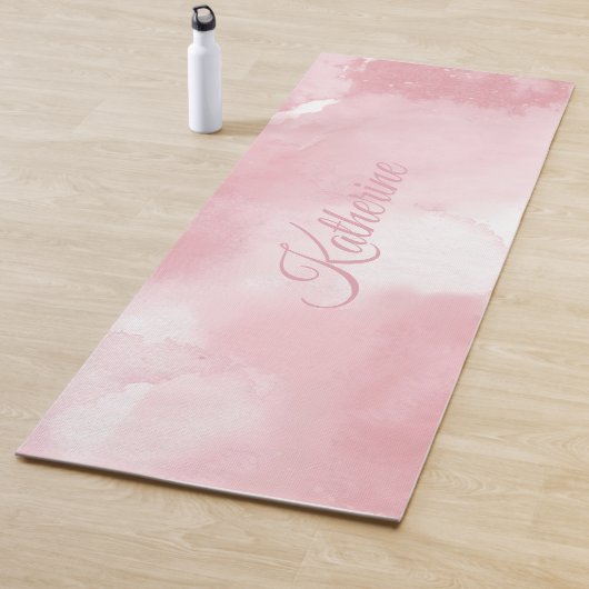 Cool Blush Pink Watercolor Script 名前 ヨガマット (インサイチュ)