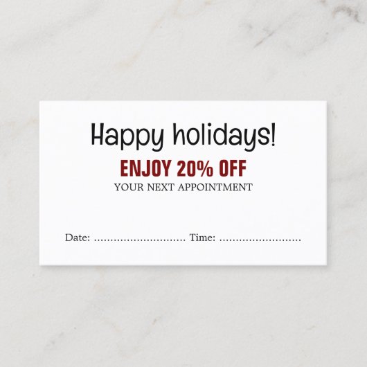 Cool Bold Black White Red Salon Appointment Coupon 割引カード (正面)