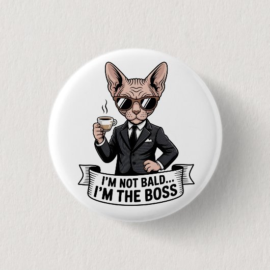 Cool Boss Sphynx Cat Coffee Art 缶バッジ (正面)