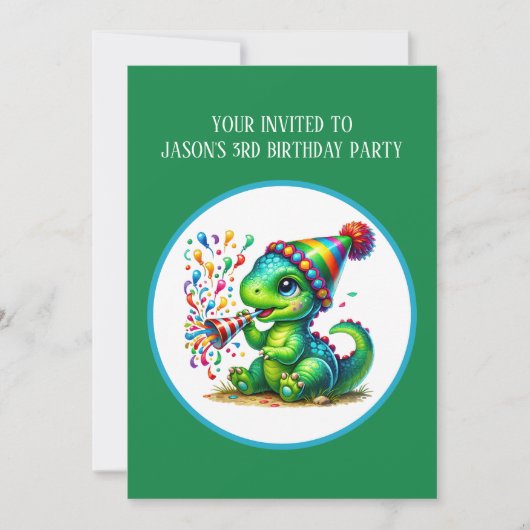 Cool boys dinosaur party add text  招待状 (正面)