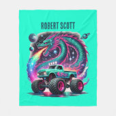 Cool boys monster truck add name フリースブランケット (正面)