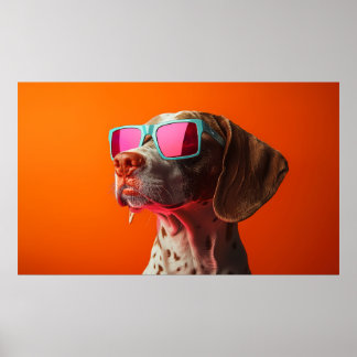 Cool Bracco italiano dog with sunglasses ポスター