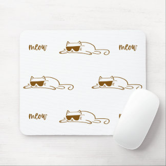 Cool Brown Cat with Sunglasses on White Background マウスパッド