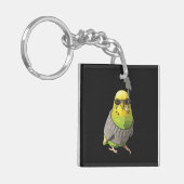 Cool Budgie in Grey Sweater and Sunglasses Illustr キーホルダー (正面左)