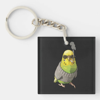 Cool Budgie in Grey Sweater and Sunglasses Illustr キーホルダー