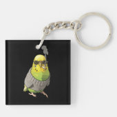 Cool Budgie in Grey Sweater and Sunglasses Illustr キーホルダー (裏面)