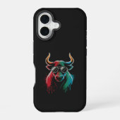 "Cool Bull Drip – Neon Street Art Vibe" iPhone 16ケース (裏面)