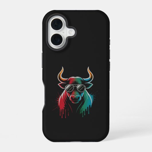 "Cool Bull Drip – Neon Street Art Vibe" iPhone 16ケース (裏面)