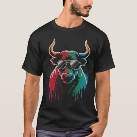 "Cool Bull Drip – Neon Street Art Vibe" Tシャツ (正面)