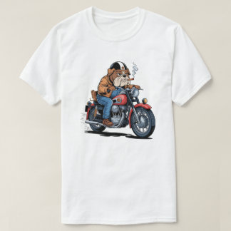 Cool Bulldog Biker on Classic Motorcycle Tシャツ
