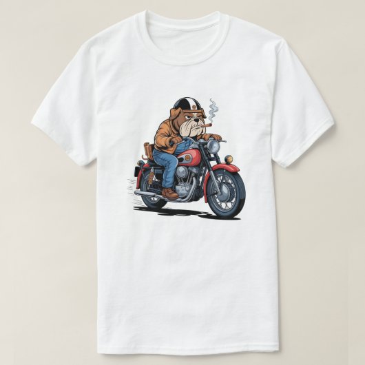 Cool Bulldog Biker on Classic Motorcycle Tシャツ (デザイン正面)