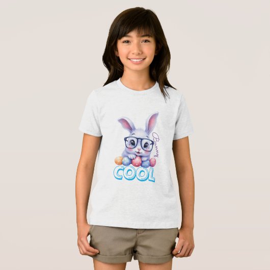 Cool Bunny Easter Personalized Name Kids トライブレンドＴシャツ (正面全面)