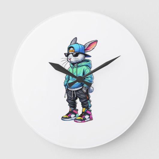 Cool Bunny Rabbit Sunglasses Easter Day For Boys M ラージ壁時計 (正面)