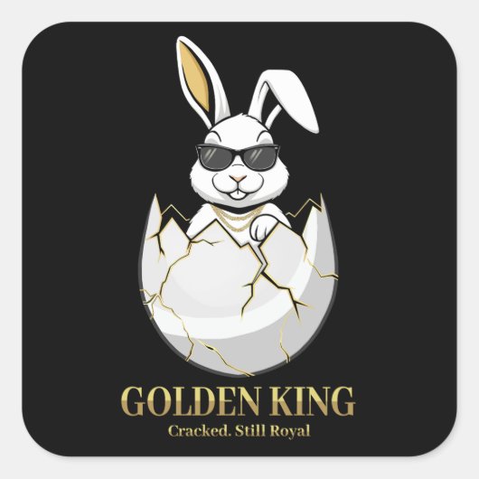 Cool Bunny Sunglasses Golden King Funny Rabbit スクエアシール (正面)