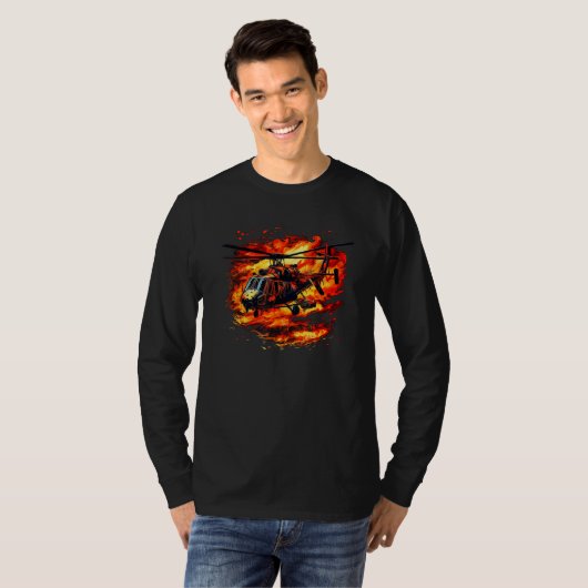 Cool burning Helicopter with Flames & Fire for Pil Tシャツ (正面フル)