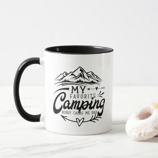 Cool Camping buddy Dad word art  マグカップ (ドーナツ)
