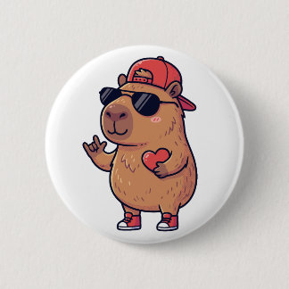 Cool Capybara ASL I Love You Sign Valentine 缶バッジ