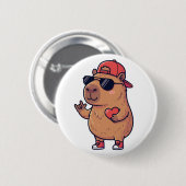 Cool Capybara ASL I Love You Sign Valentine 缶バッジ (正面&裏面)