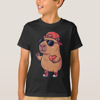 Cool Capybara ASL I Love You Sign Valentine Tシャツ