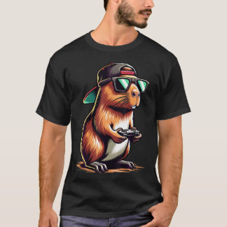 Cool Capybara Playing Video Games. Funny Gamer Cap Tシャツ