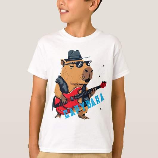 Cool Capybara Rock Star Electric Guitar Player Tシャツ (正面)