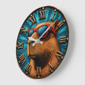 Cool Capybara with Sunglasses ラージ壁時計 (傾斜)