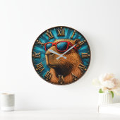 Cool Capybara with Sunglasses ラージ壁時計 (ホーム)