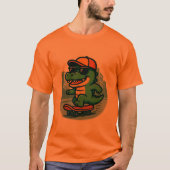 Cool Cartoon Crocodile Skateboarding Tシャツ (正面)