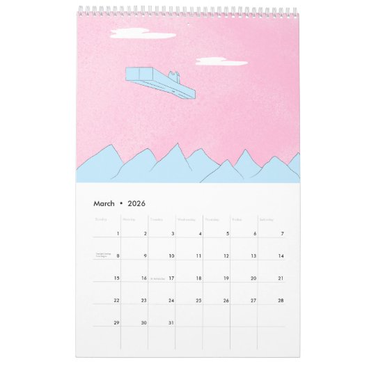 Cool cat Blue 2026 Calendar カレンダー (3月 2026)
