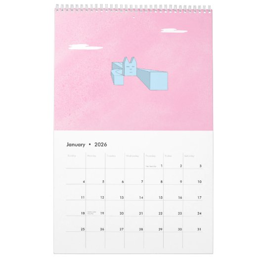 Cool cat Blue 2026 Calendar カレンダー (1月 2026)