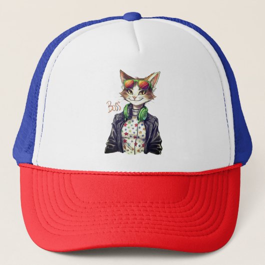 Cool Cat Boss – 面白い猫好きへのギフトアイデア キャップ (正面)